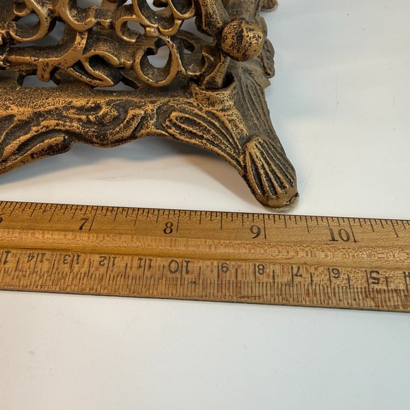 Vintage Brass Double Mail Holder Ornate Filigree Letter Desk Organizer Roccoco - Picture 15 of 16